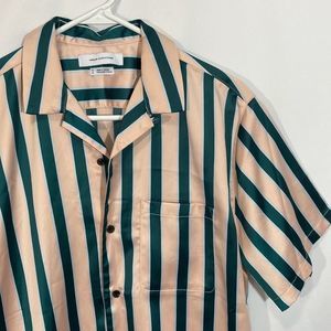 Urban Outfitters Mens Pink Striped Faux Satin Button Up Shirt Size Small